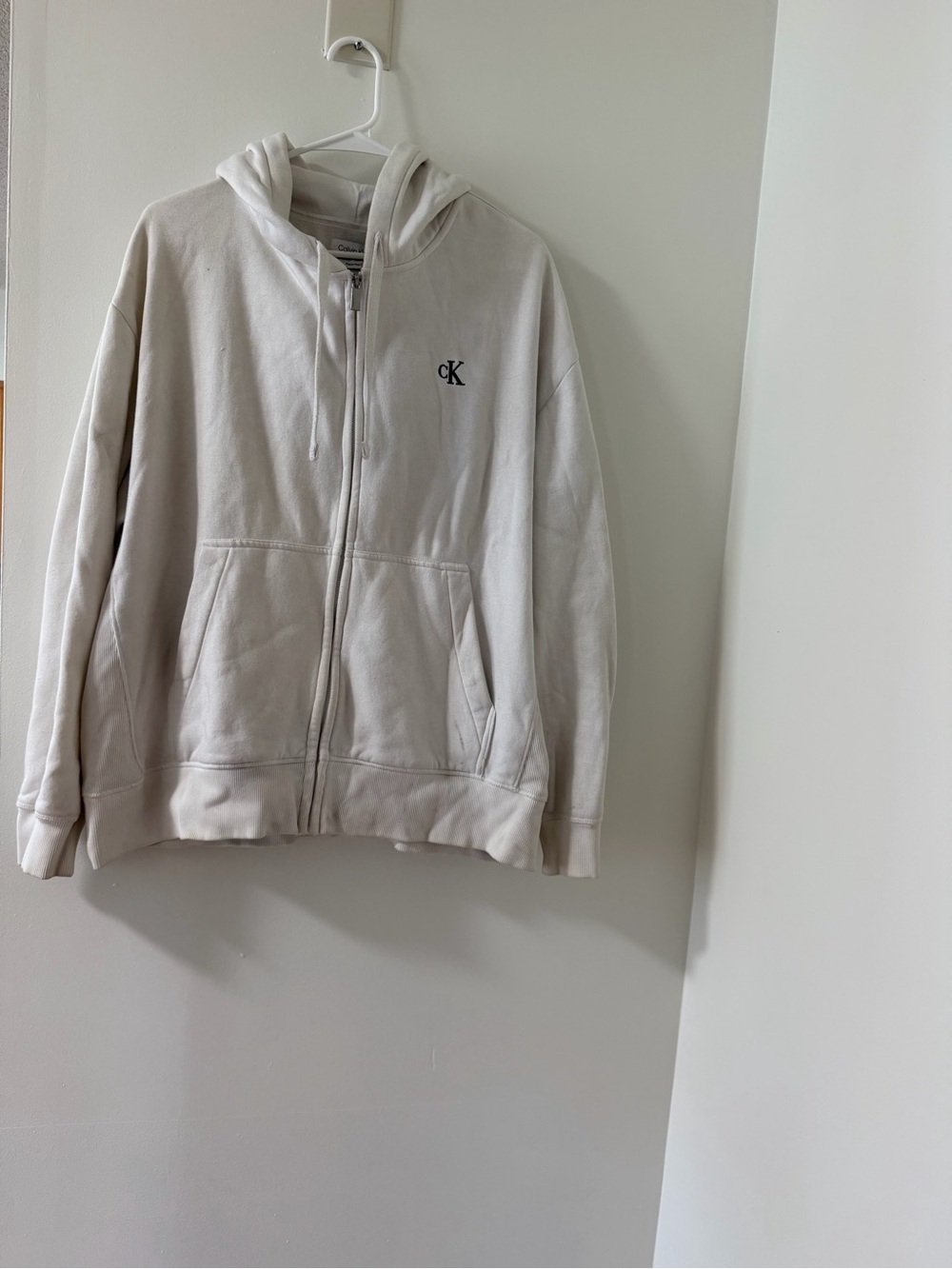 Calvin‎ Klein Cream Zip Front Hoodie with CK Logo